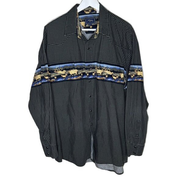 Vintage 90s Y2K Roper Houndstooth Print Western Shirt, Deer Accent, Size XL - Picture 1 of 5